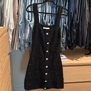 Zara Black Glitter Button-Front Mini Dress